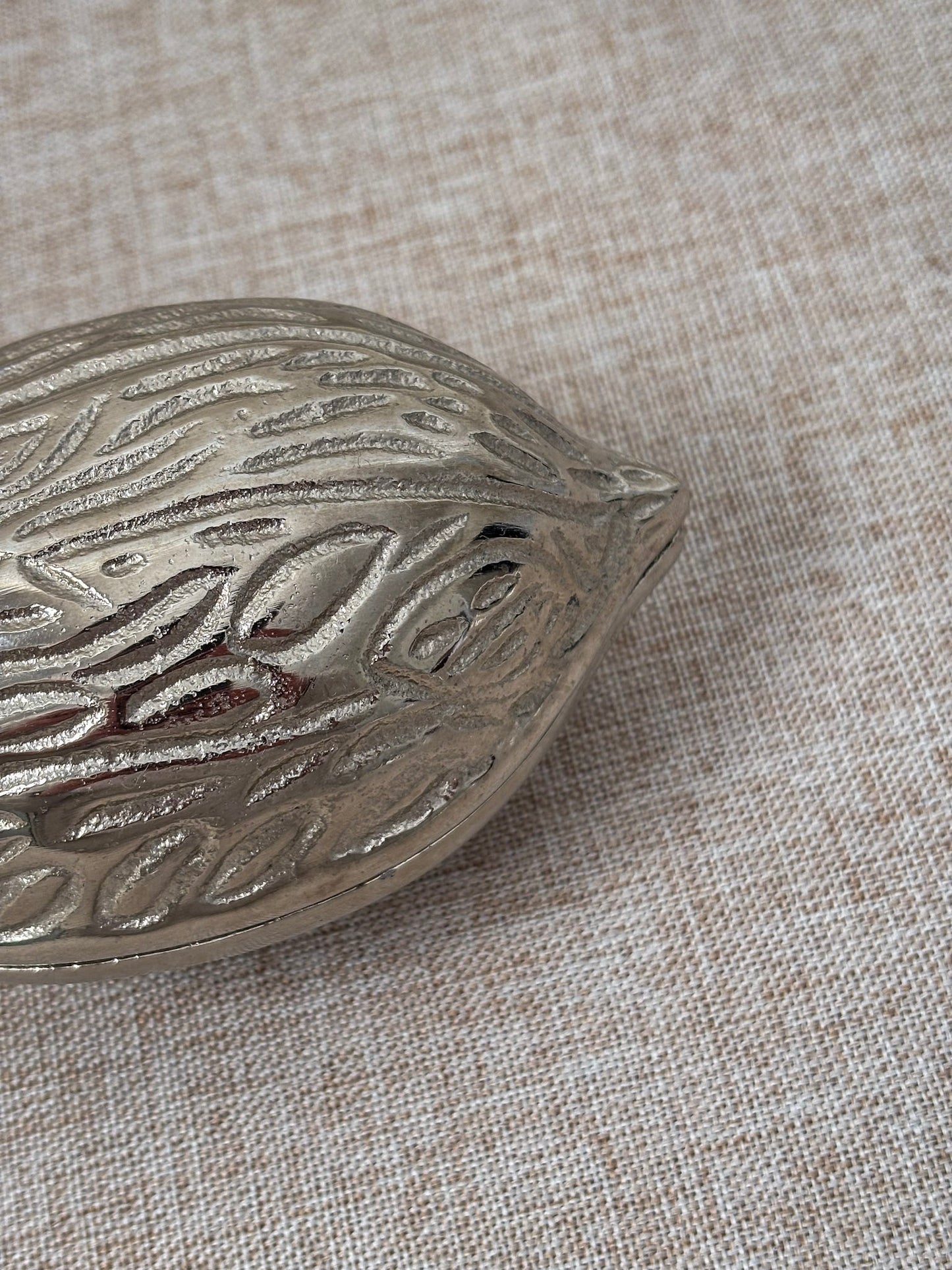 Silver Metal Walnut Trinket Box, Decorative Storage Dish with Lid