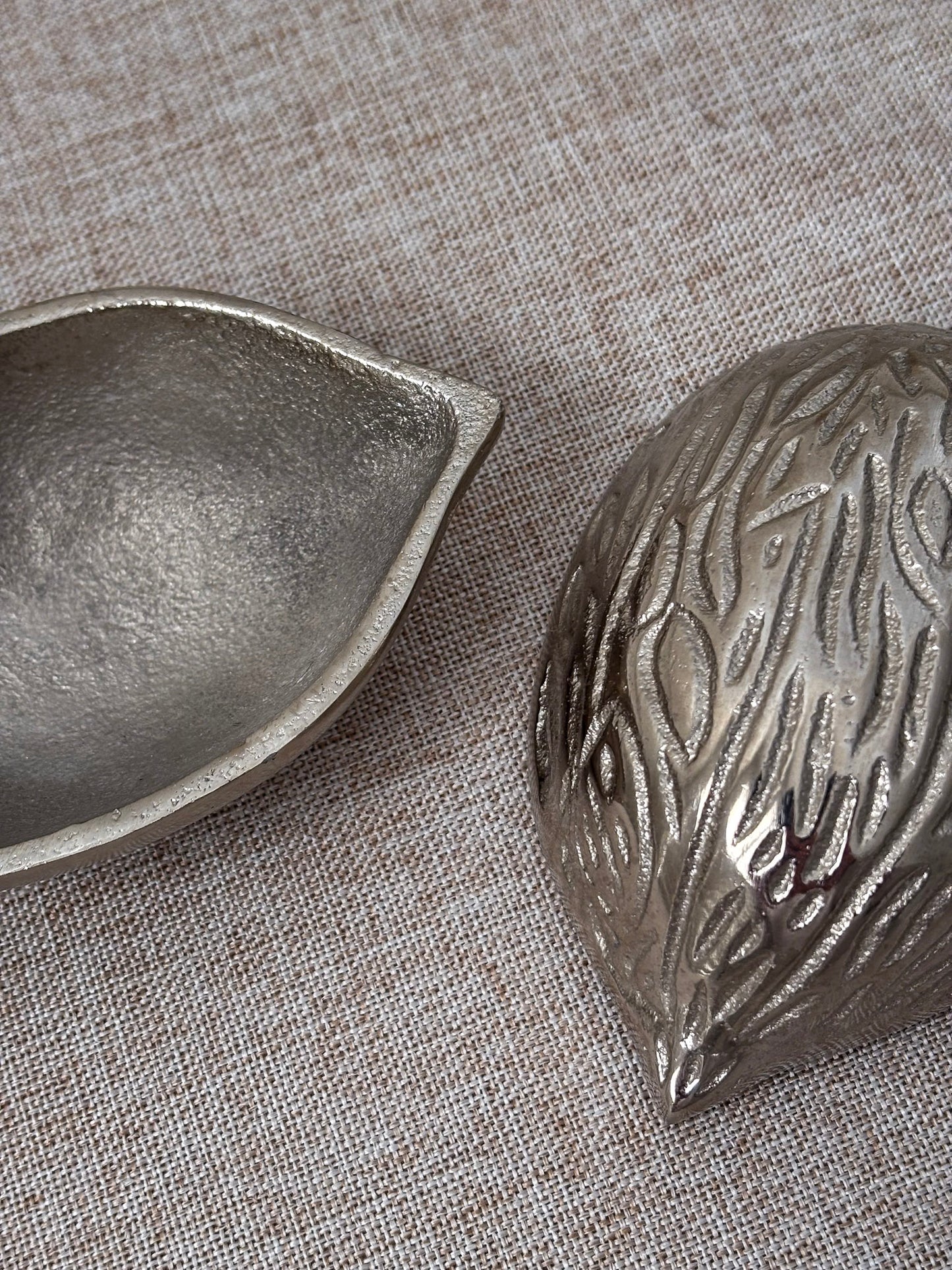 Silver Metal Walnut Trinket Box, Decorative Storage Dish with Lid