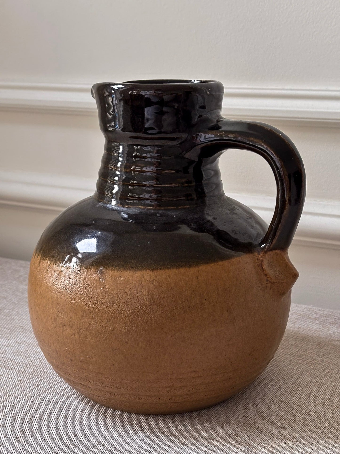 West German Rustic Ceramic Brown Glazed Jug