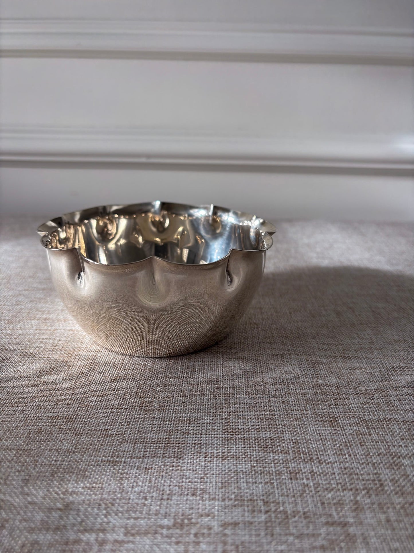 Silver-Plated Bowl with Scalloped Rim