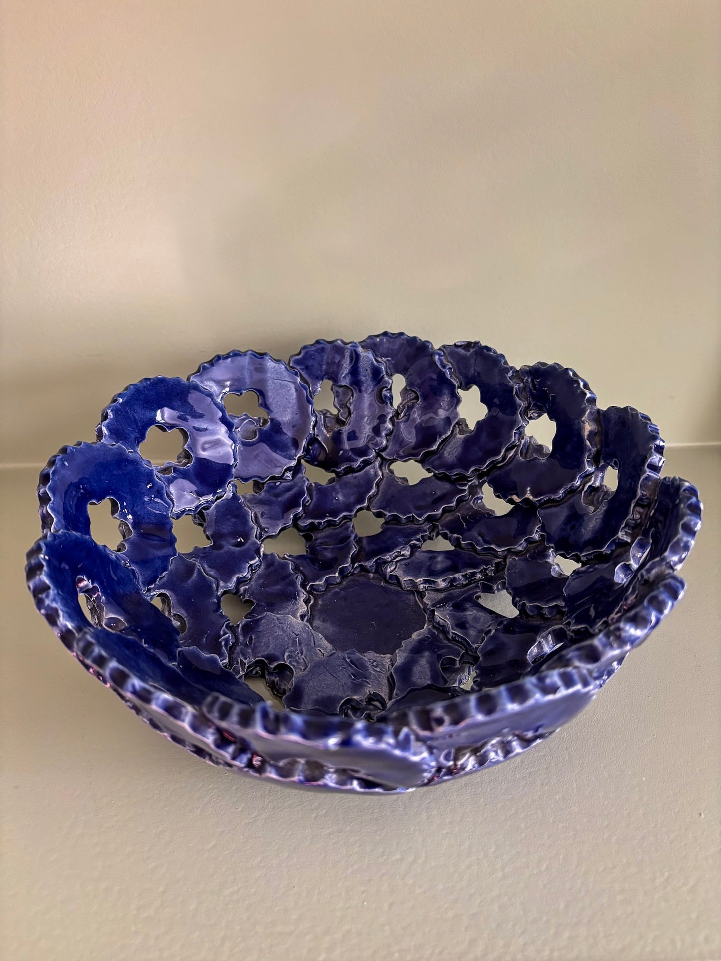 Blue Ceramic Openwork Bowl