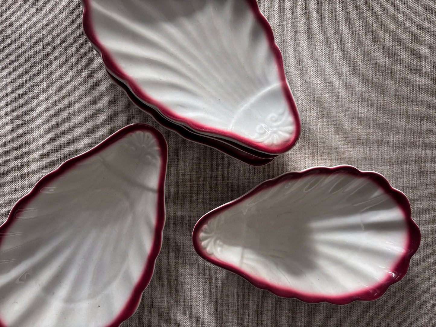 Red-Trimmed Shell Scalloped Dishes