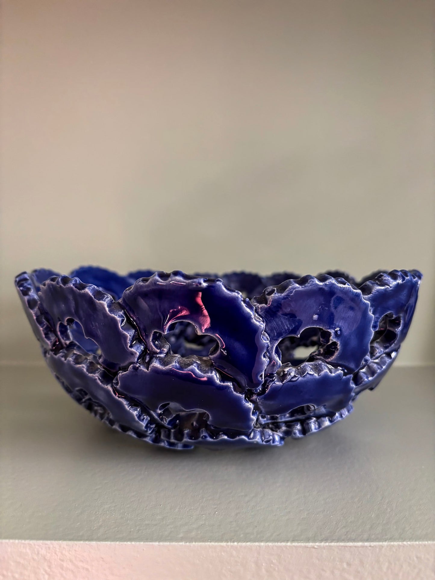 Blue Ceramic Openwork Bowl