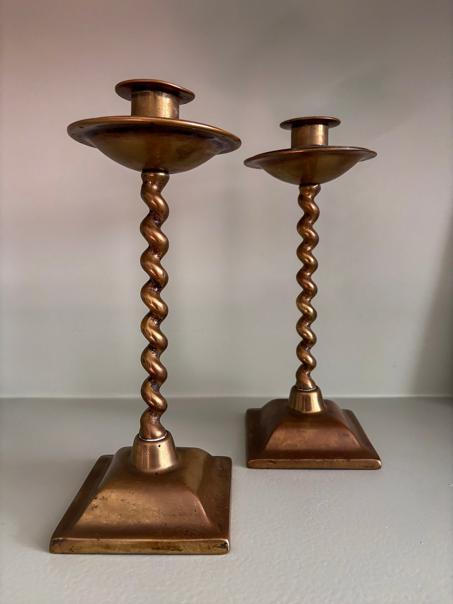Pair of Mid-Century Brass Barley Twist Candlesticks