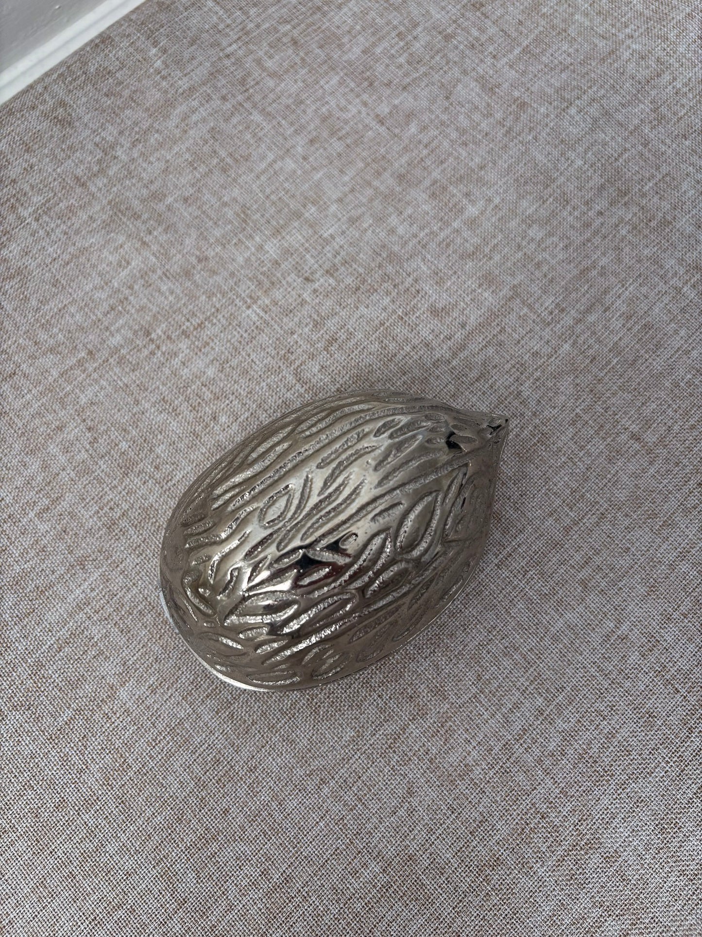 Silver Metal Walnut Trinket Box, Decorative Storage Dish with Lid