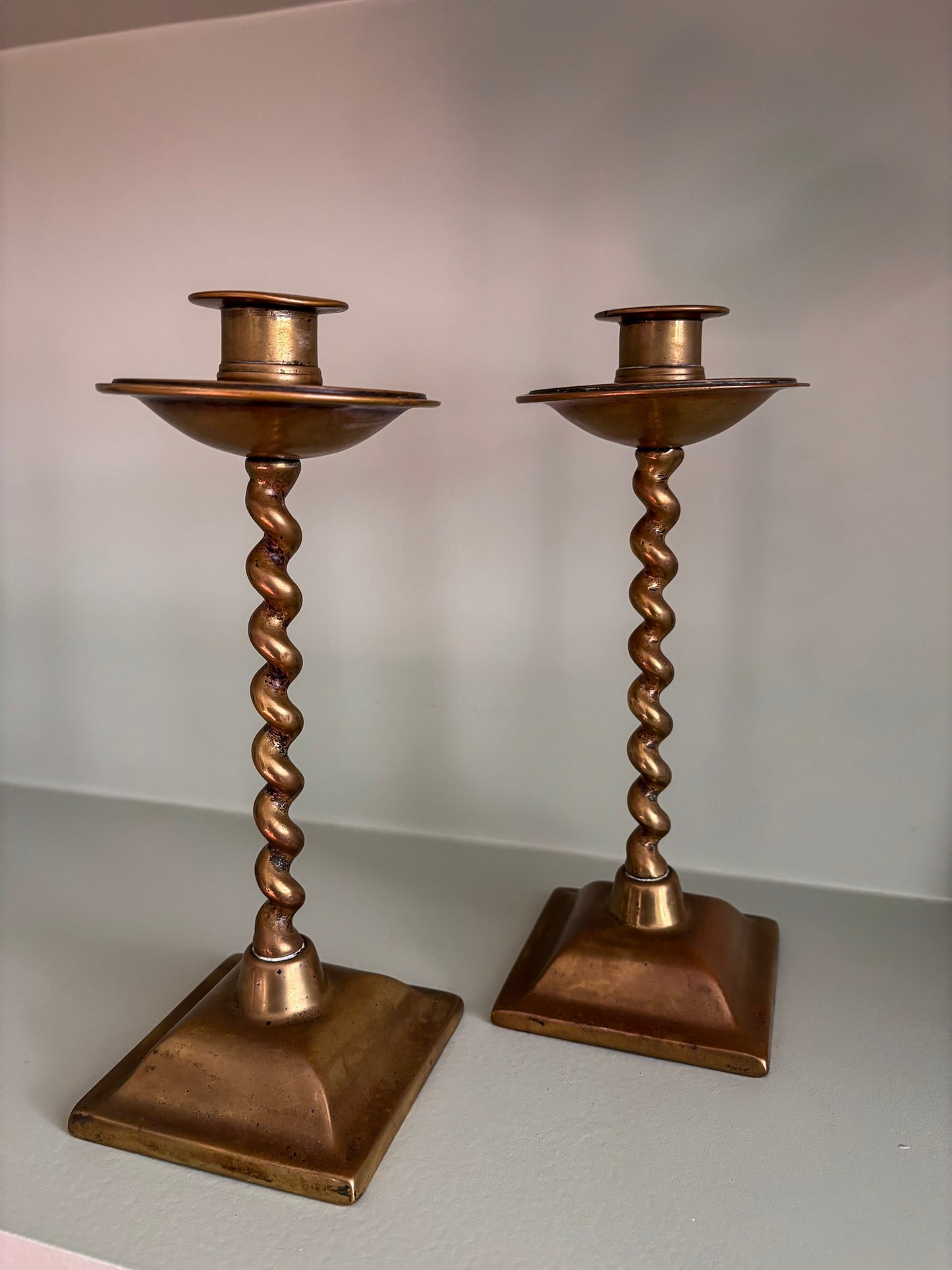 Pair of Mid-Century Brass Barley Twist Candlesticks