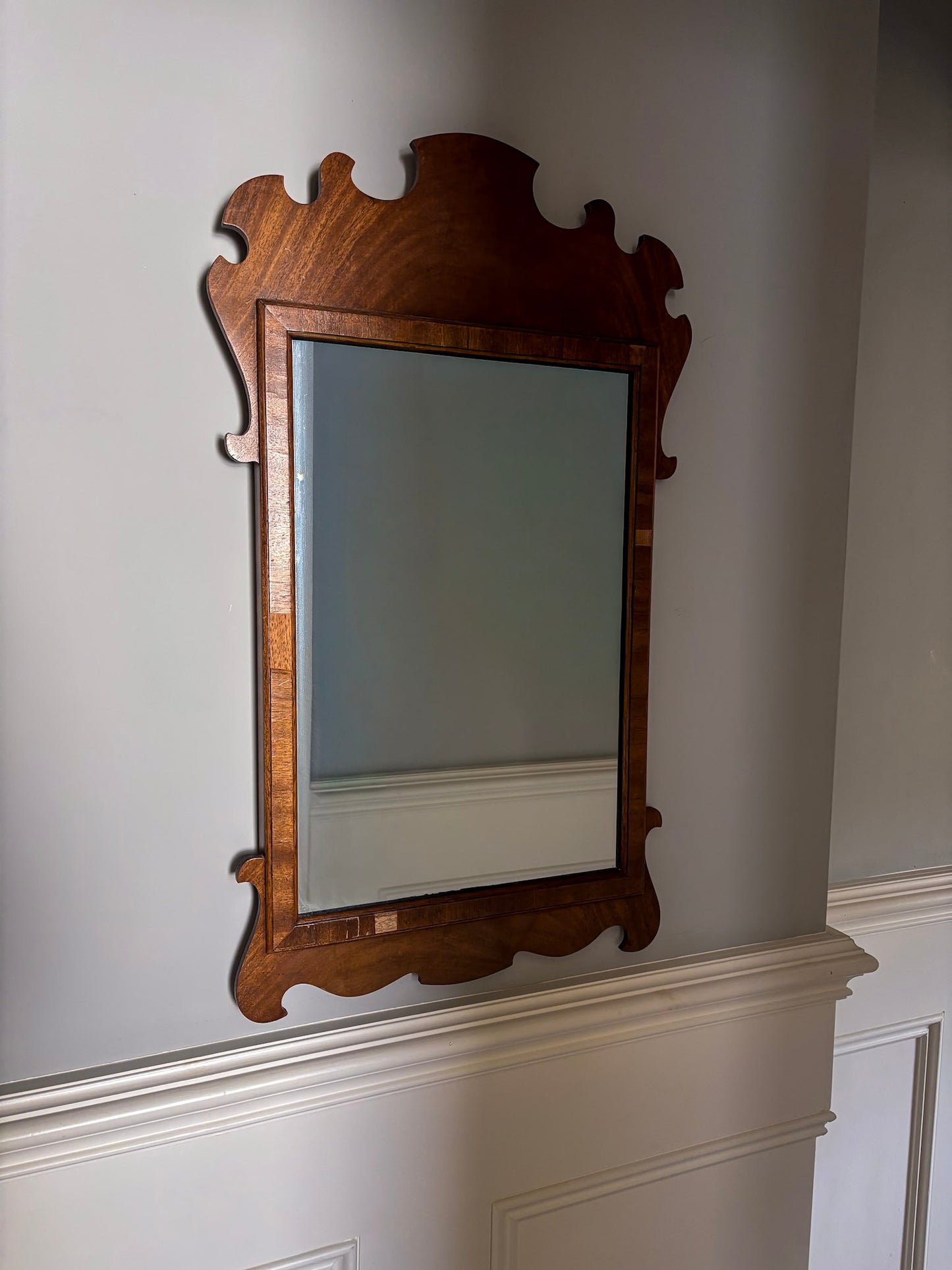 Reprodux Chippendale Revival Mirror | English Walnut Veneer Wall Mirror
