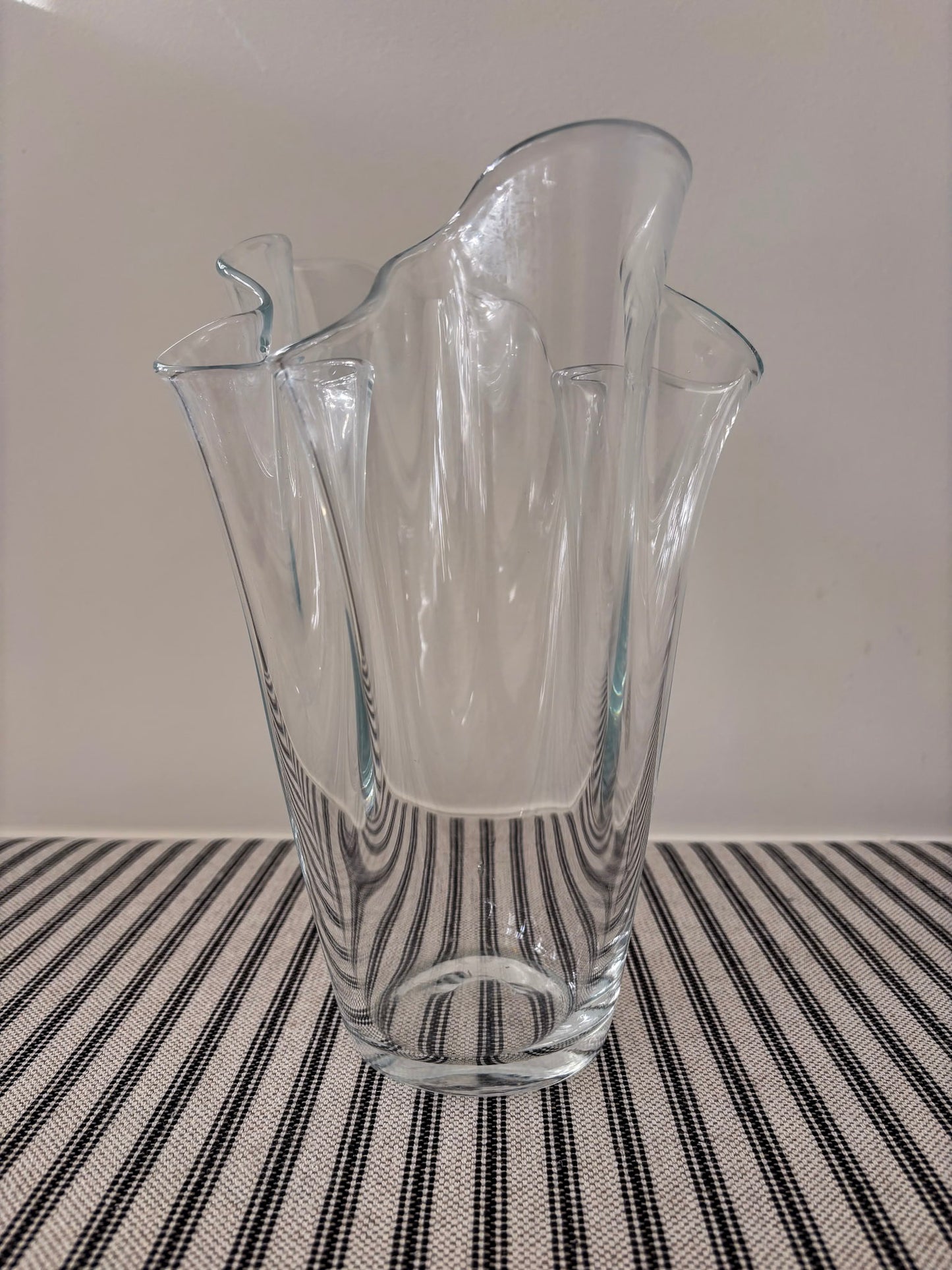 Tall Clear Ruffled-Edge Wavy Glass Vase