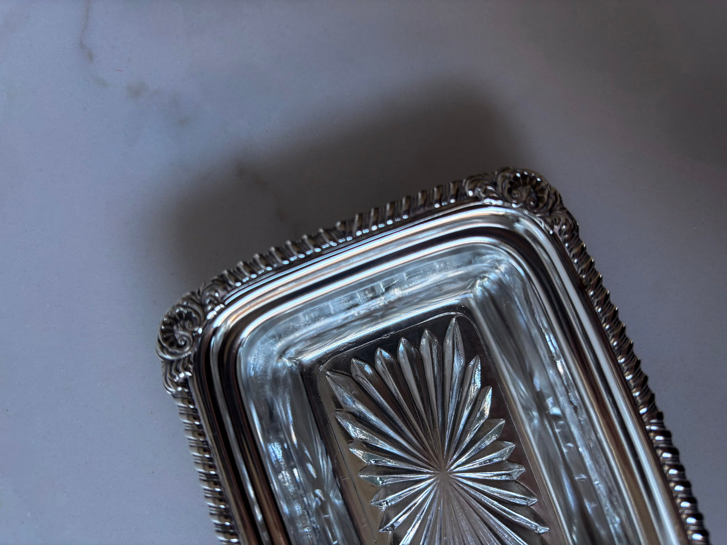 Silver-Plated Soap Dish with Cut Glass Insert
