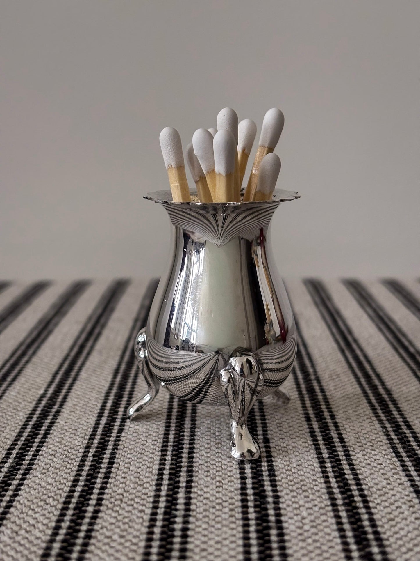 Silver-Plated Footed Vessel Matchstick Holder