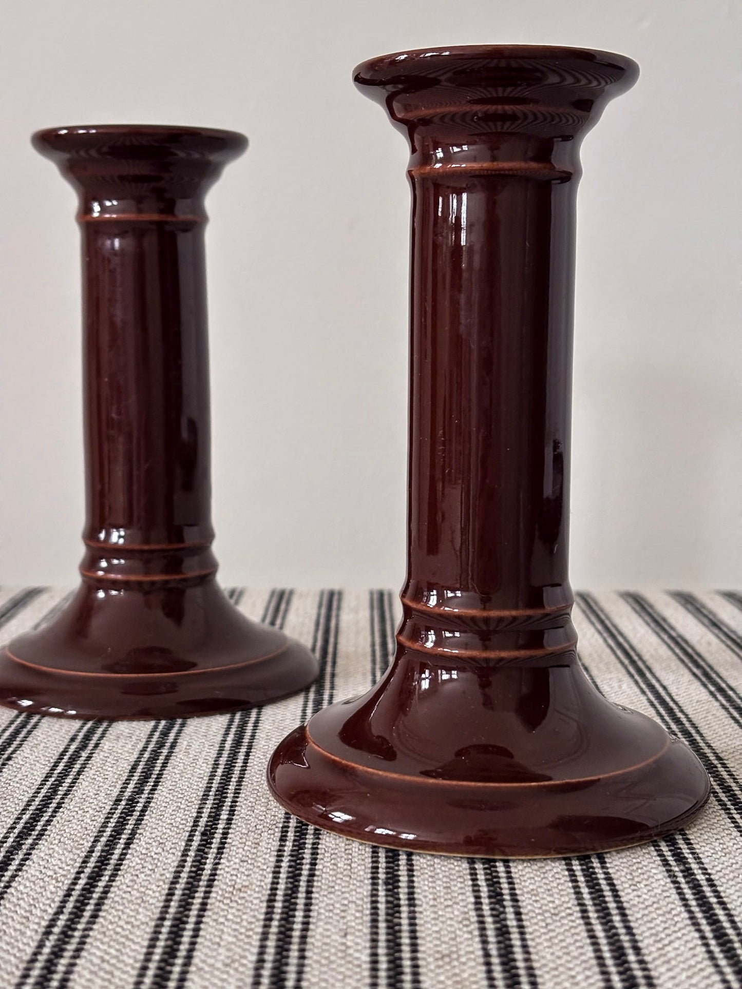 Mid-Century Brown Ceramic Candlestick Holders