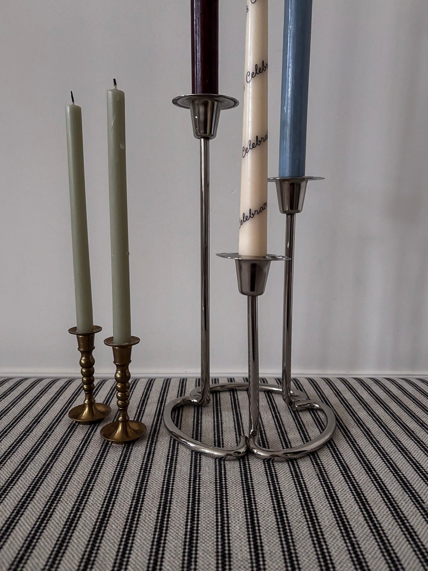 Silver-Tone Sculptural Trio Candlestick Holder