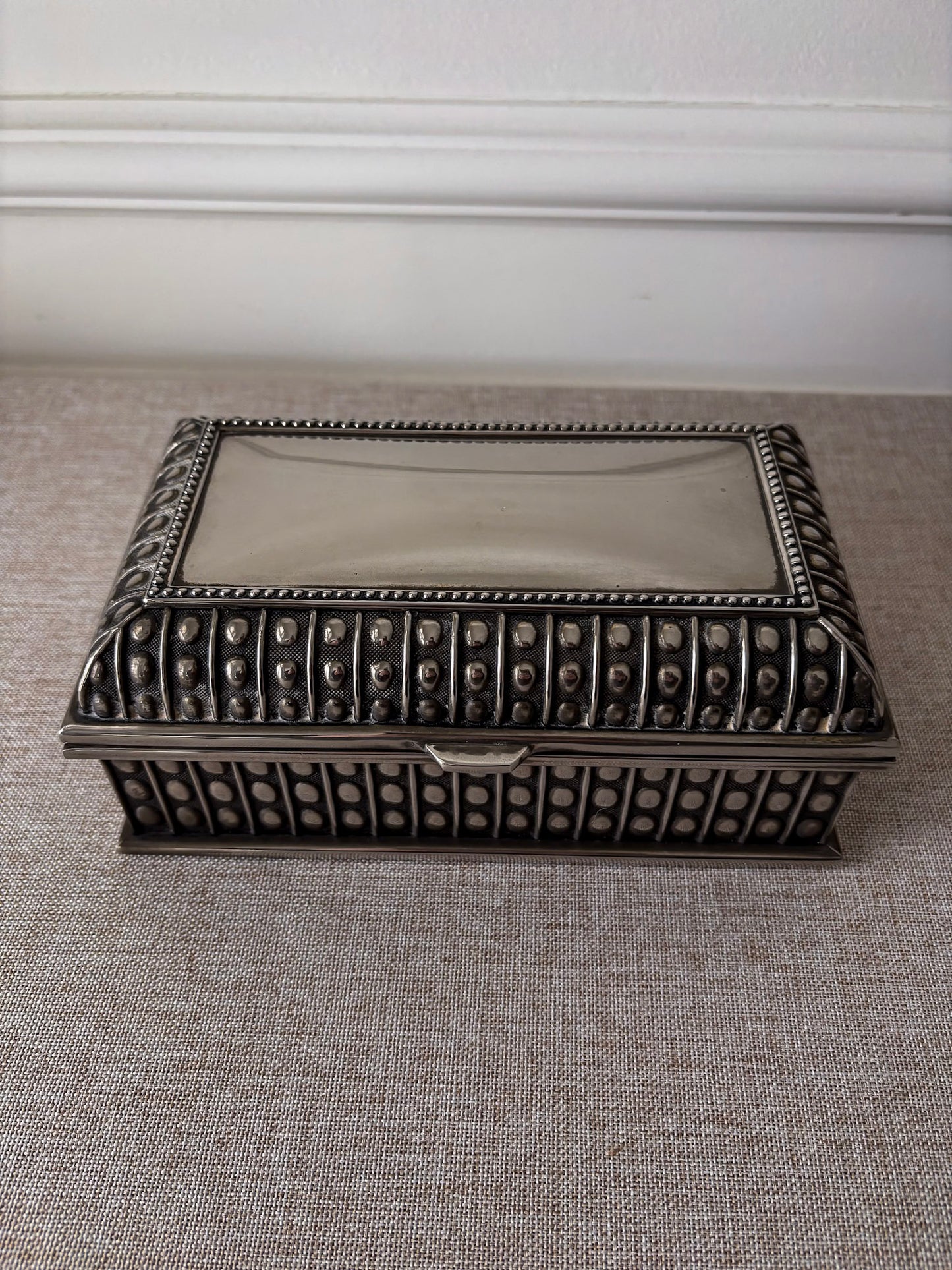 Silver-Plated Beaded Jewellery Trinket Box