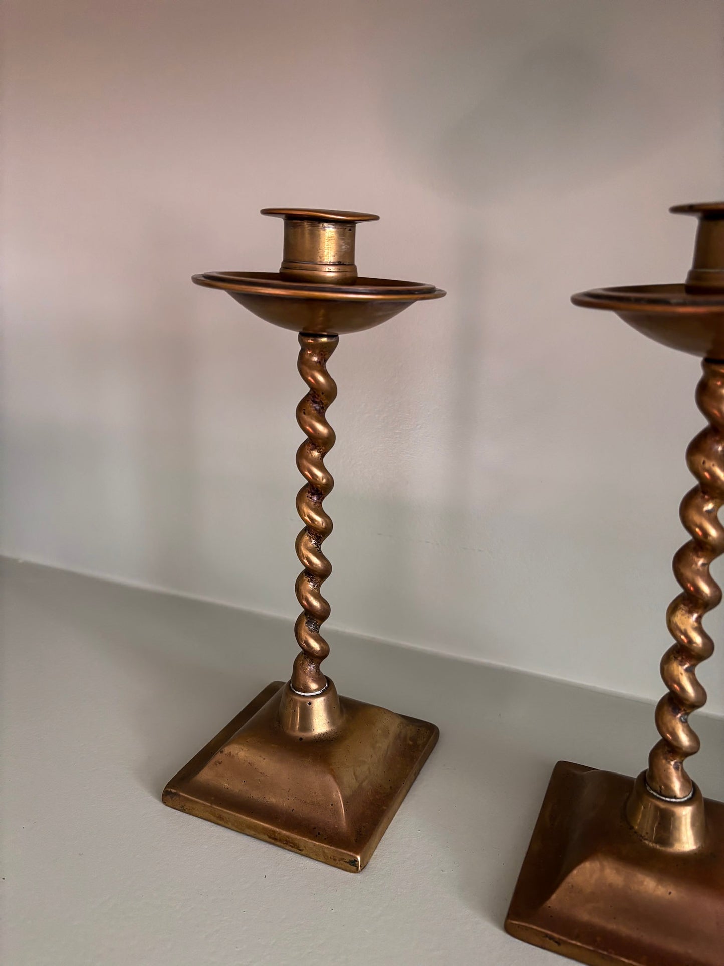 Pair of Mid-Century Brass Barley Twist Candlesticks