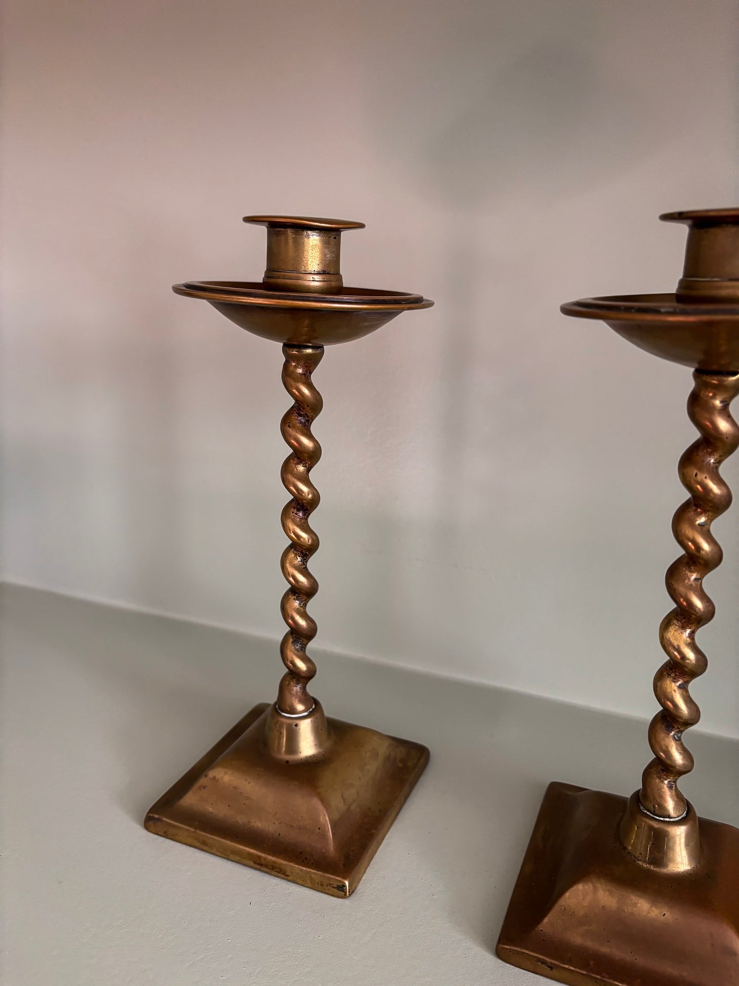 Pair of Mid-Century Brass Barley Twist Candlesticks