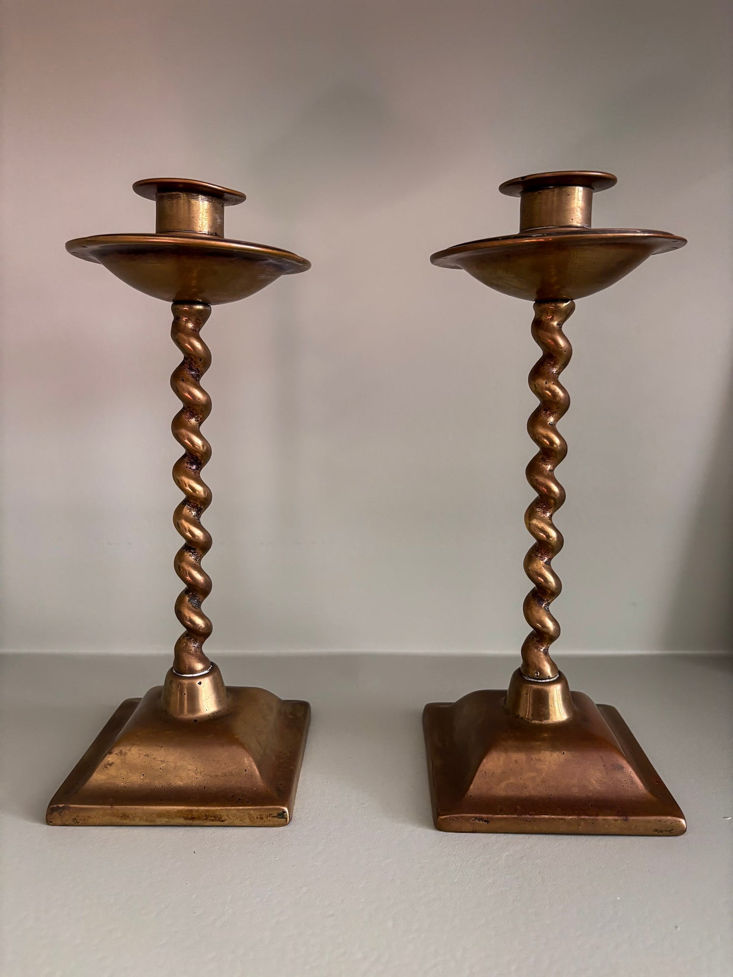 Pair of Mid-Century Brass Barley Twist Candlesticks