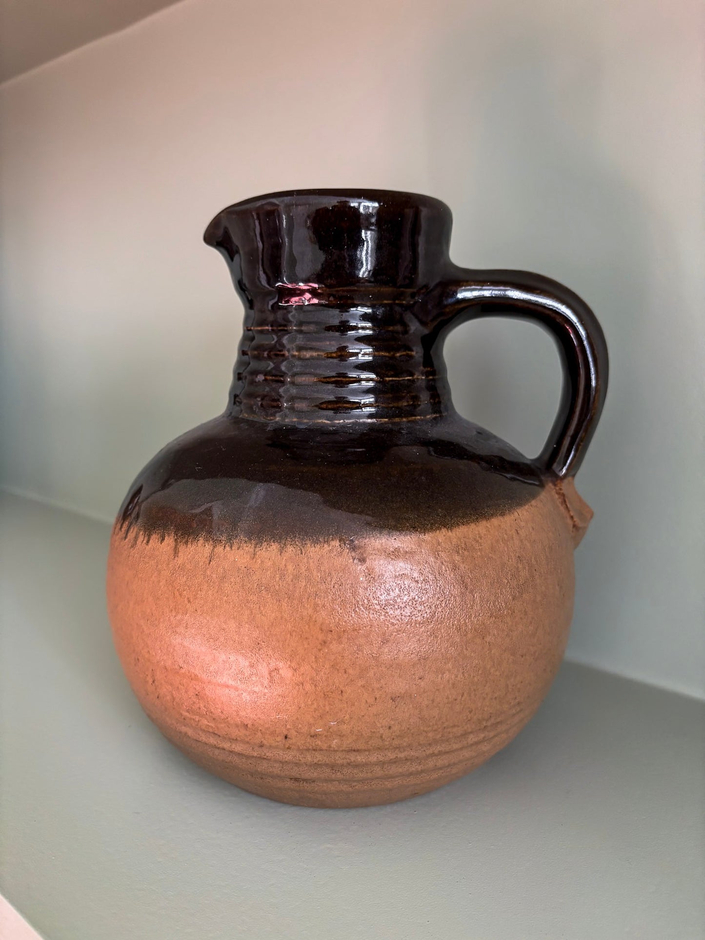 West German Rustic Ceramic Brown Glazed Jug