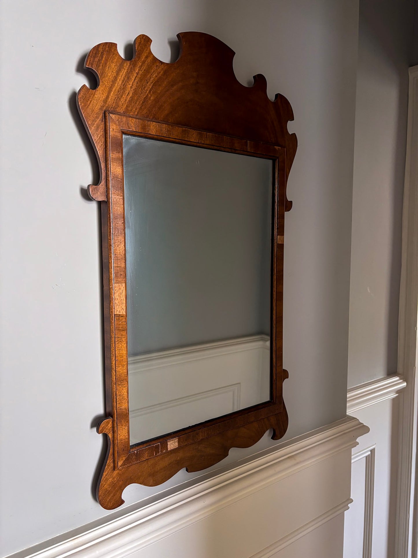 Reprodux Chippendale Revival Mirror | English Walnut Veneer Wall Mirror