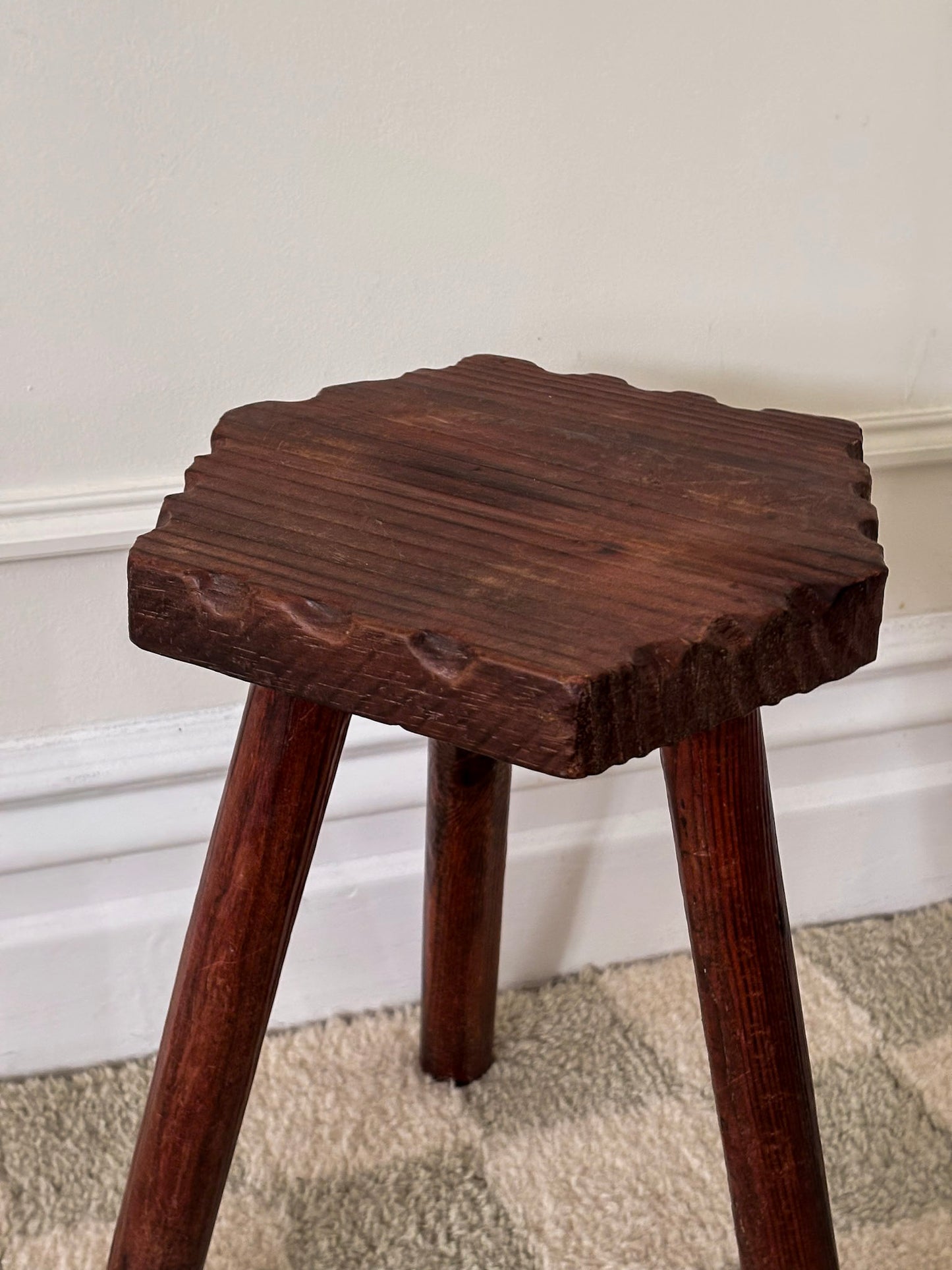 French Wooden Milking Stool | Rustic Primitive Tripod Stool