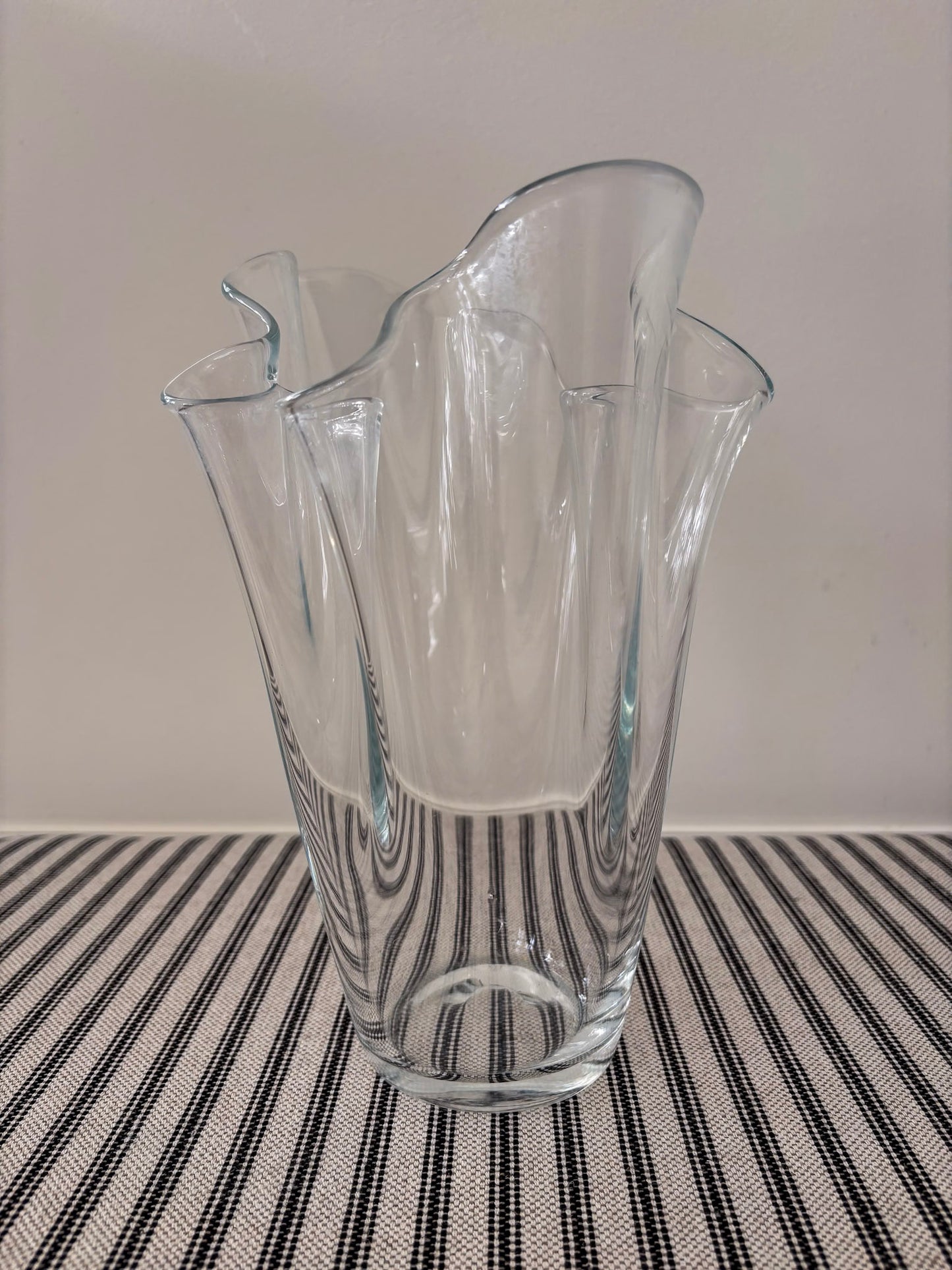 Tall Clear Ruffled-Edge Wavy Glass Vase