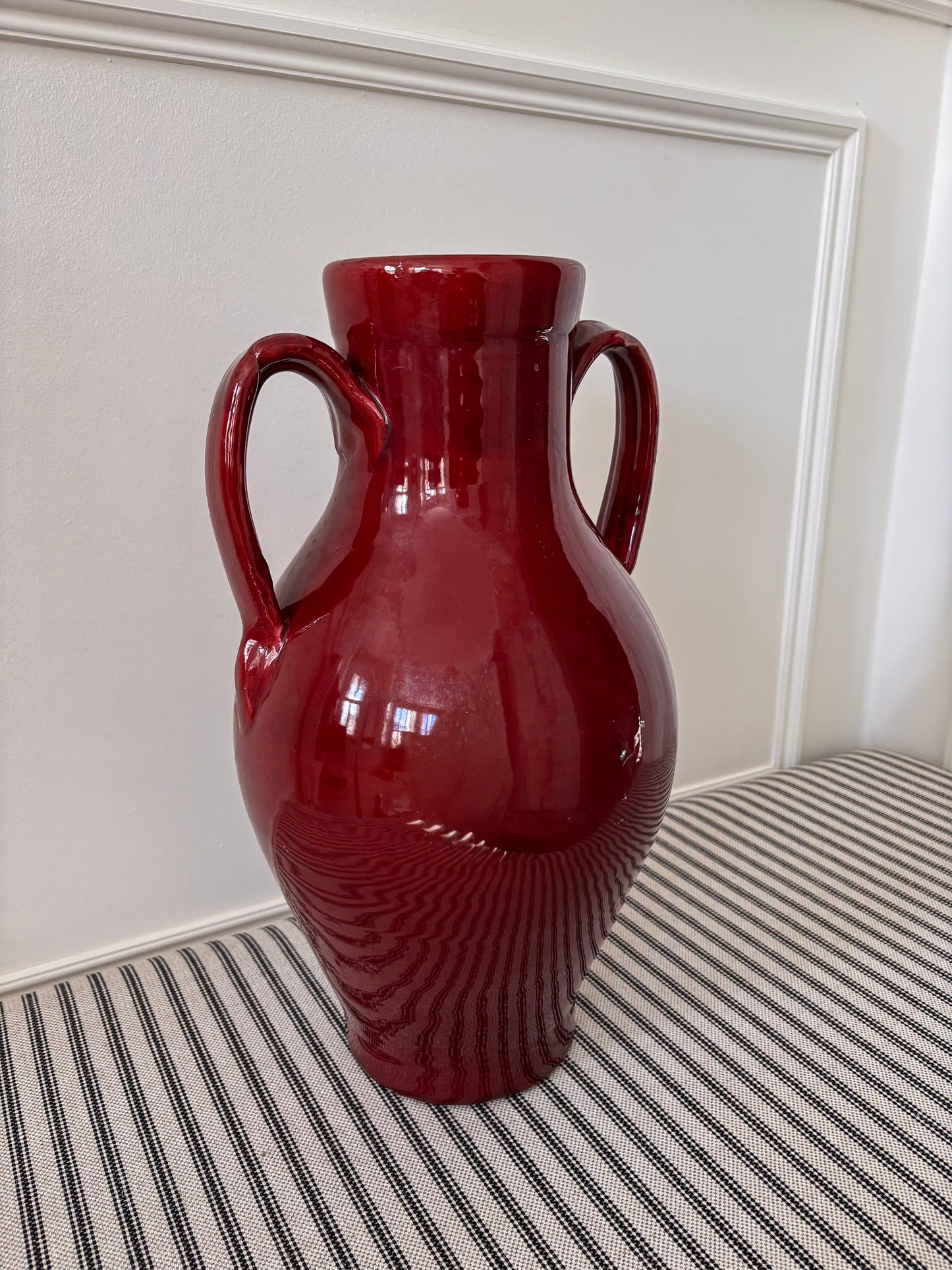 Nicola Fasano Red Glazed Dual-Handle Large Vase – Italian Studio Pottery Accent Piece