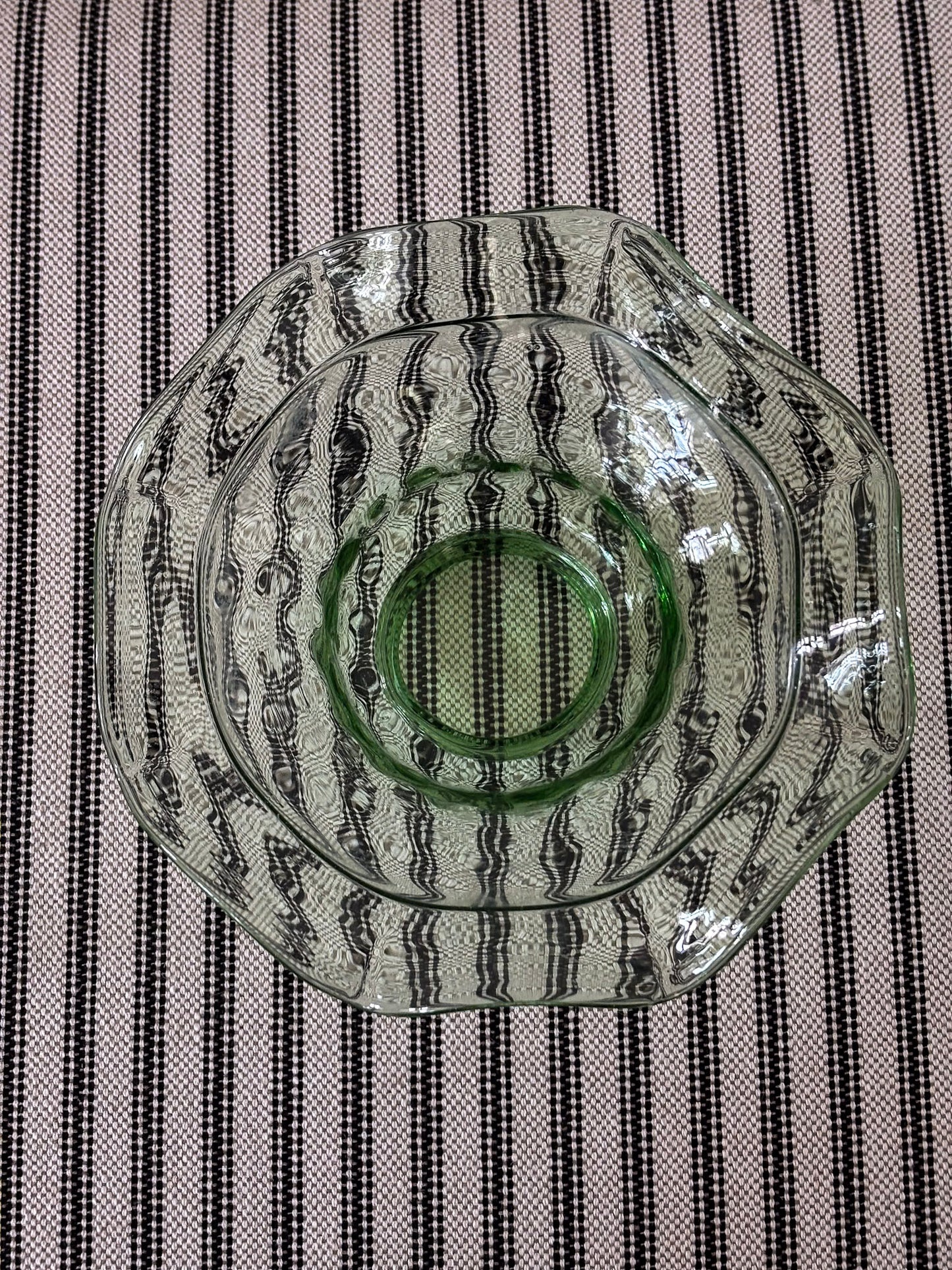 Green Glass Fluted Ruffle Edge Bowl