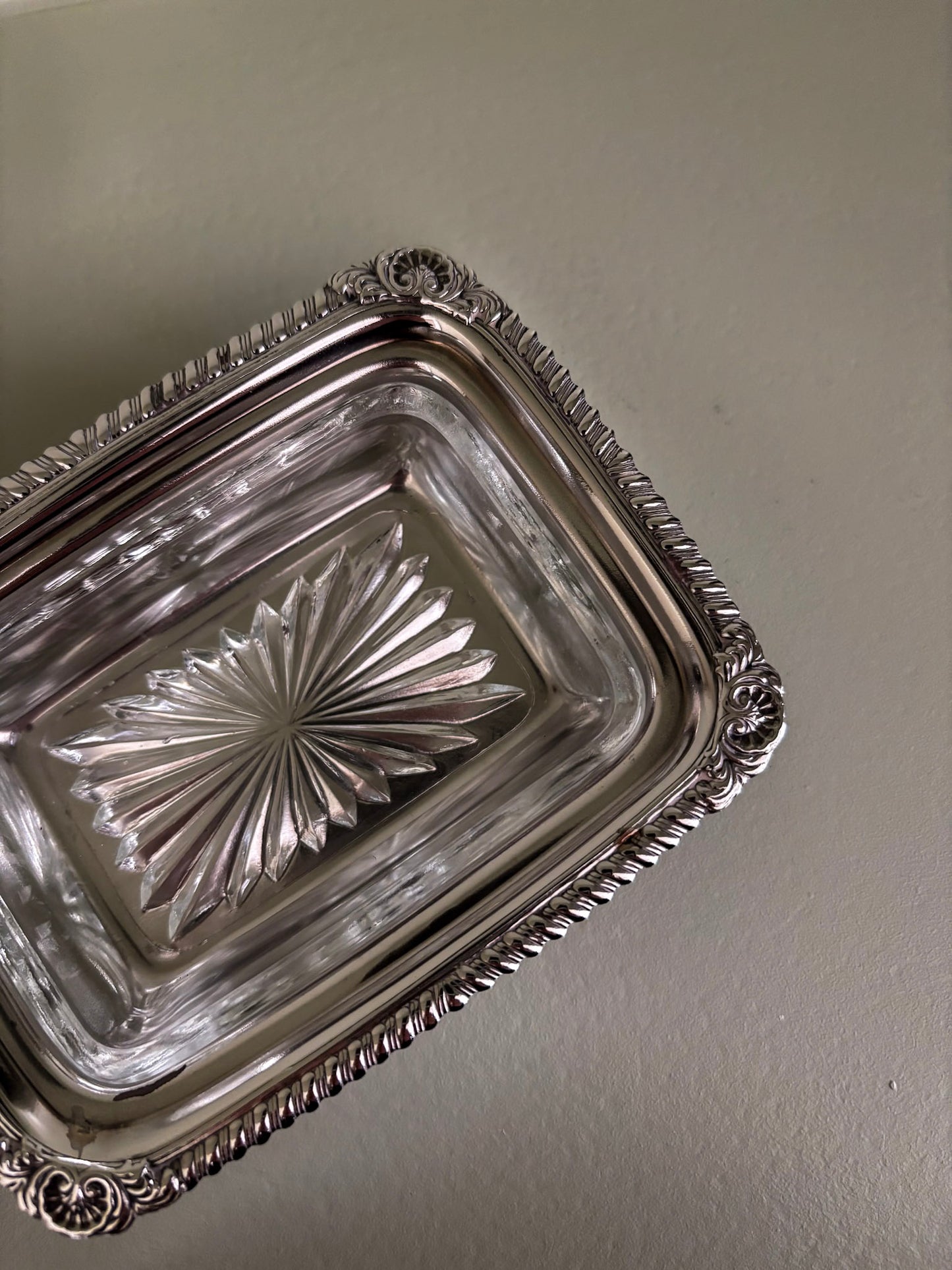 Silver-Plated Soap Dish with Cut Glass Insert