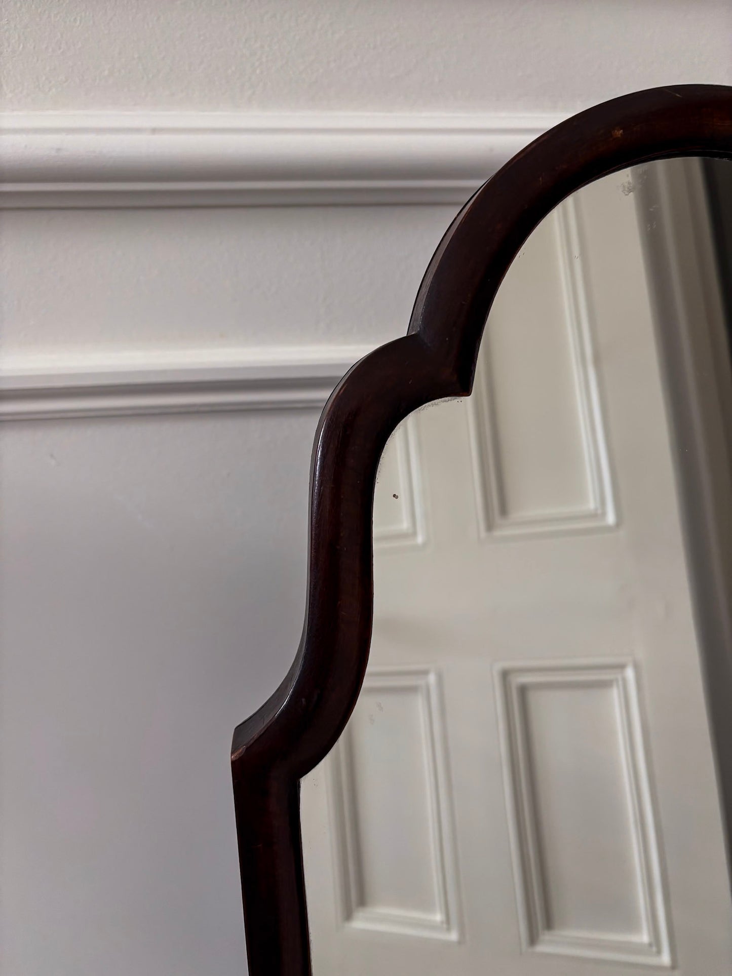Dark Wood Scalloped Free-Standing Mirror