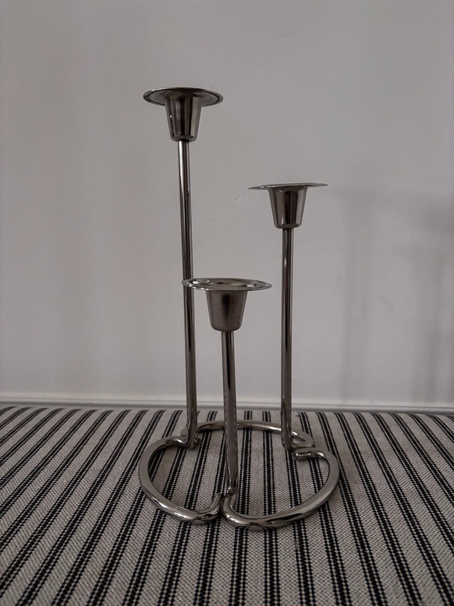 Silver-Tone Sculptural Trio Candlestick Holder