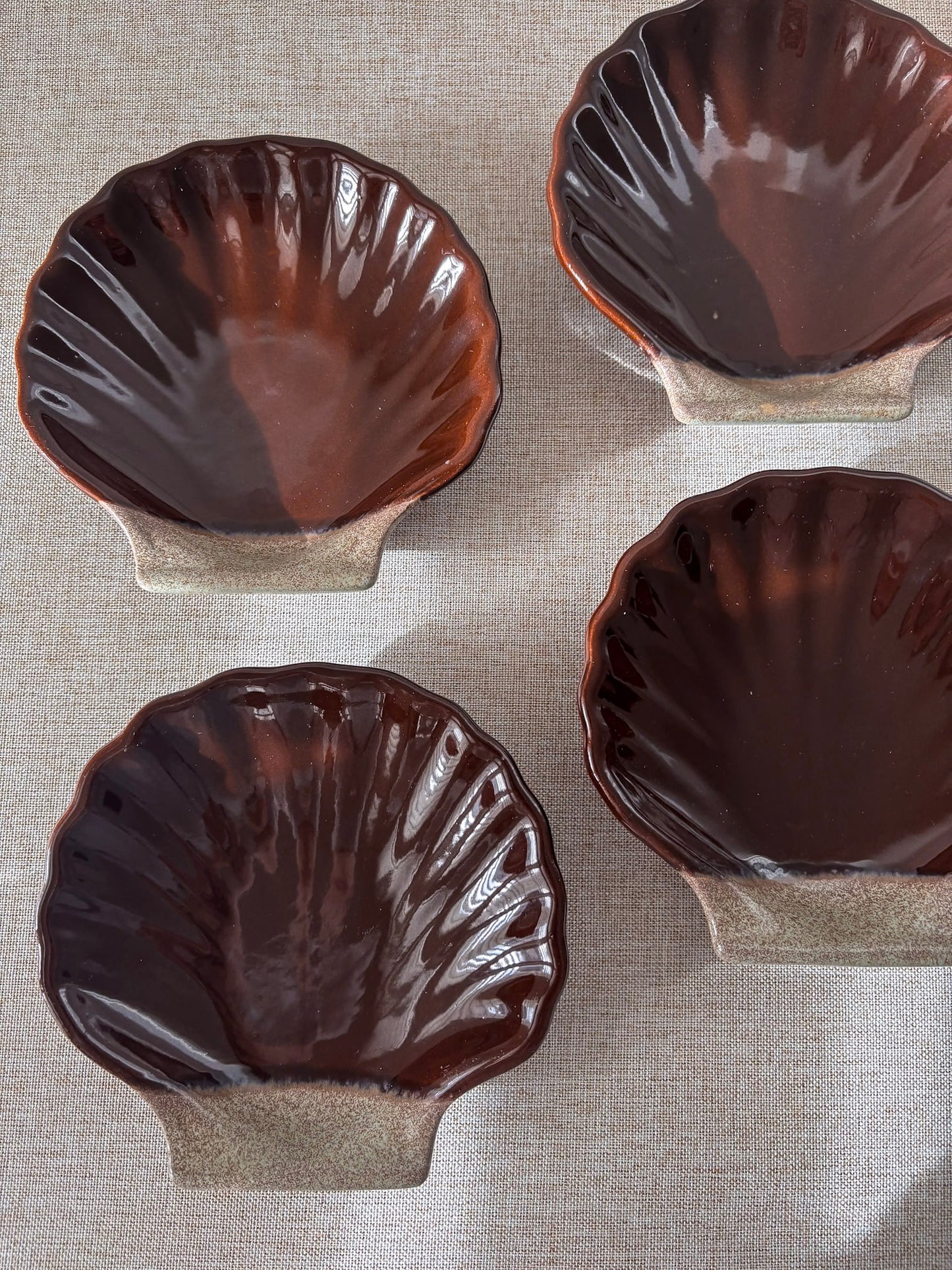 French Ceramic Scallop Shell Dishes - Brown Glaze