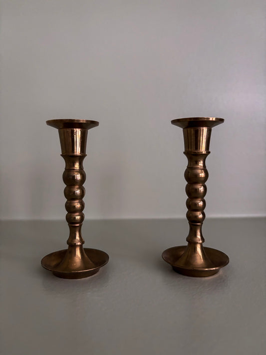 Mini Brass Taper Bobbin Stem Candlestick Holders