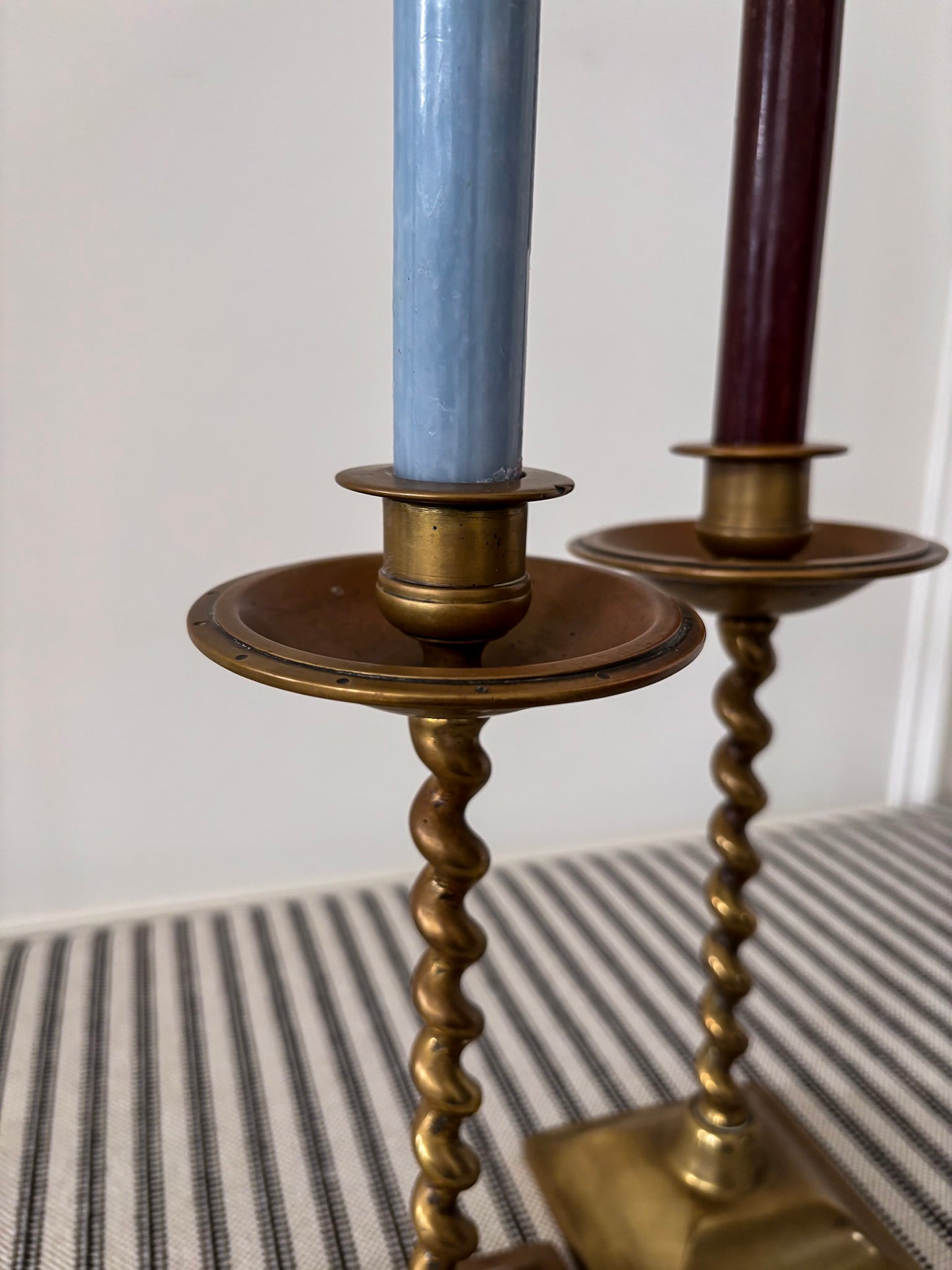 Pair of Mid-Century Brass Barley Twist Candlesticks