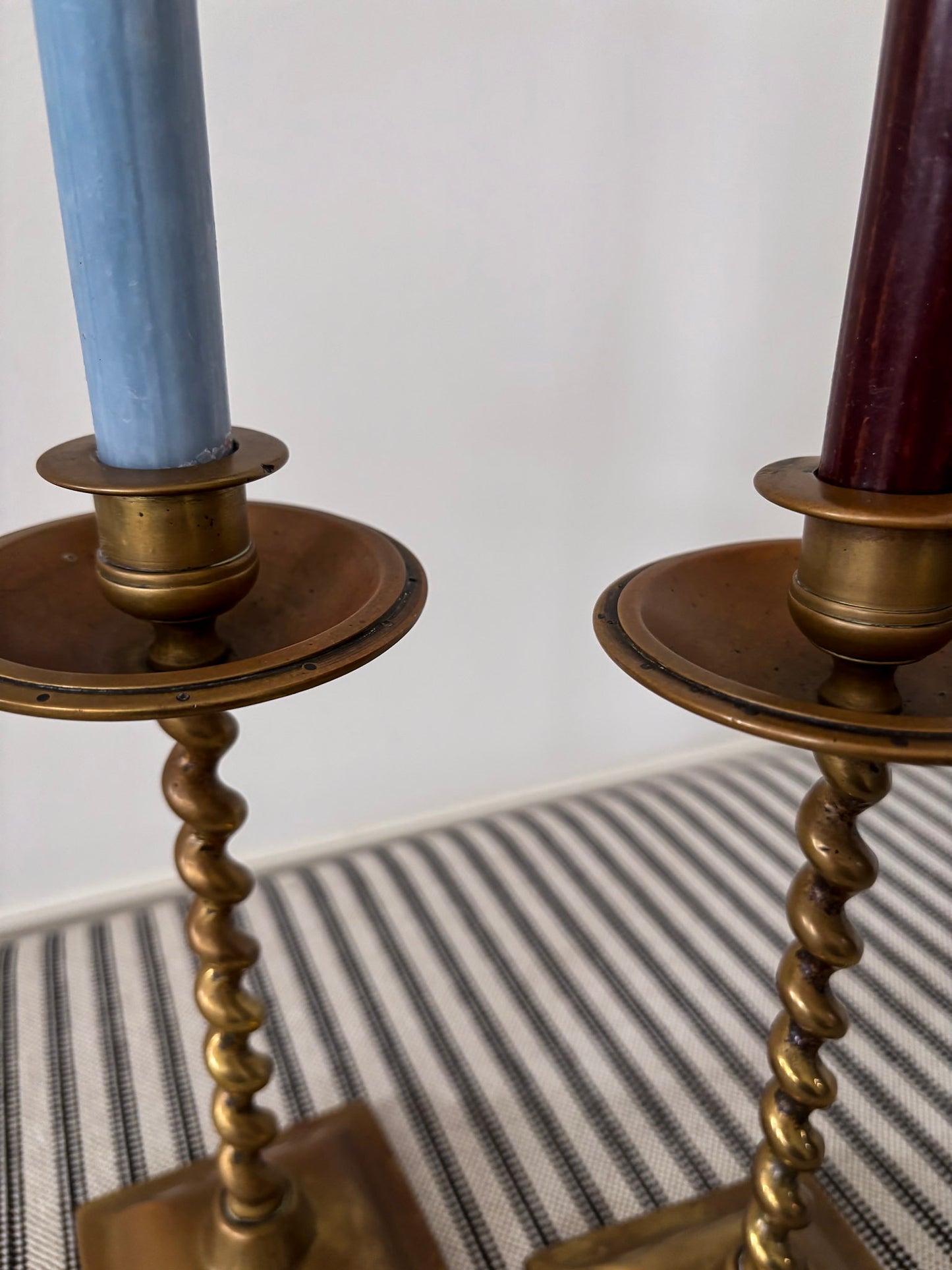 Pair of Mid-Century Brass Barley Twist Candlesticks