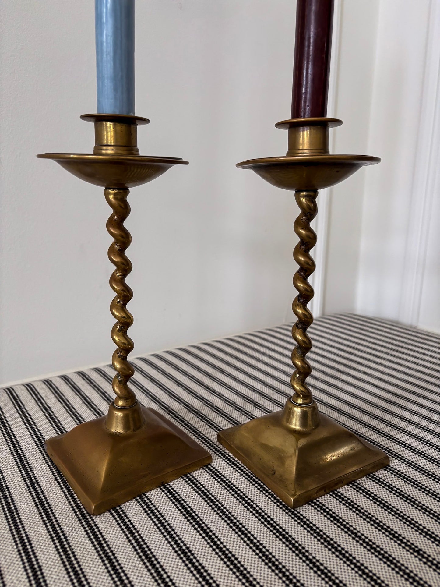Pair of Mid-Century Brass Barley Twist Candlesticks
