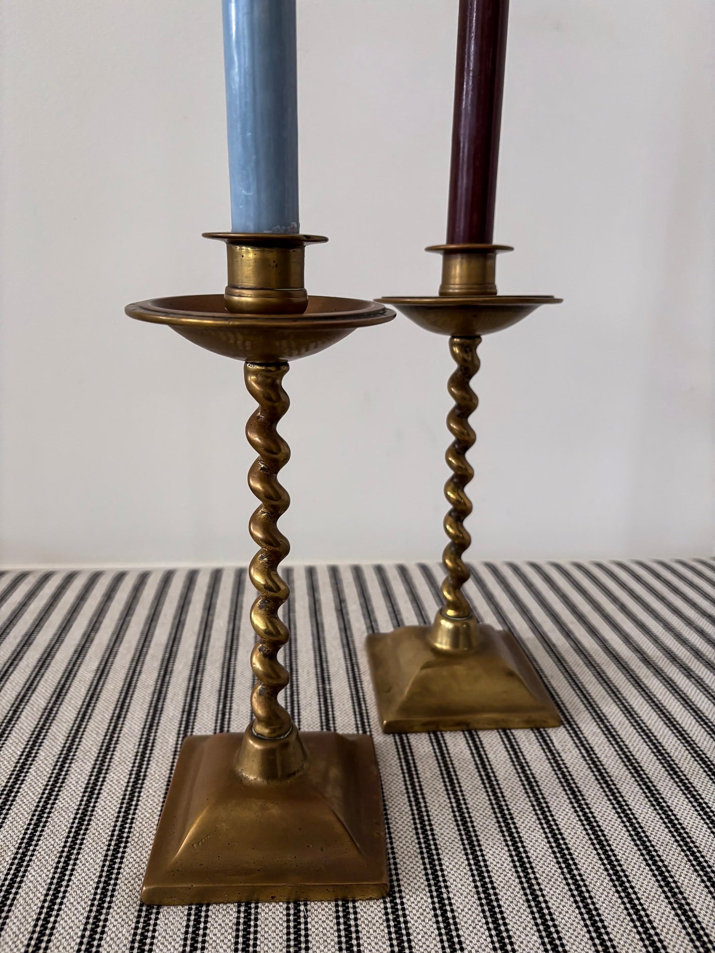 Pair of Mid-Century Brass Barley Twist Candlesticks