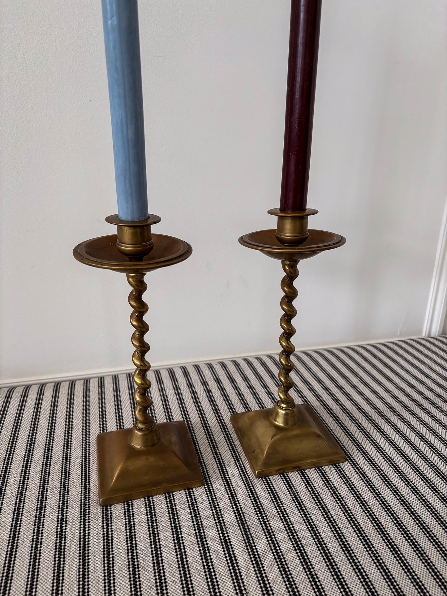 Pair of Mid-Century Brass Barley Twist Candlesticks