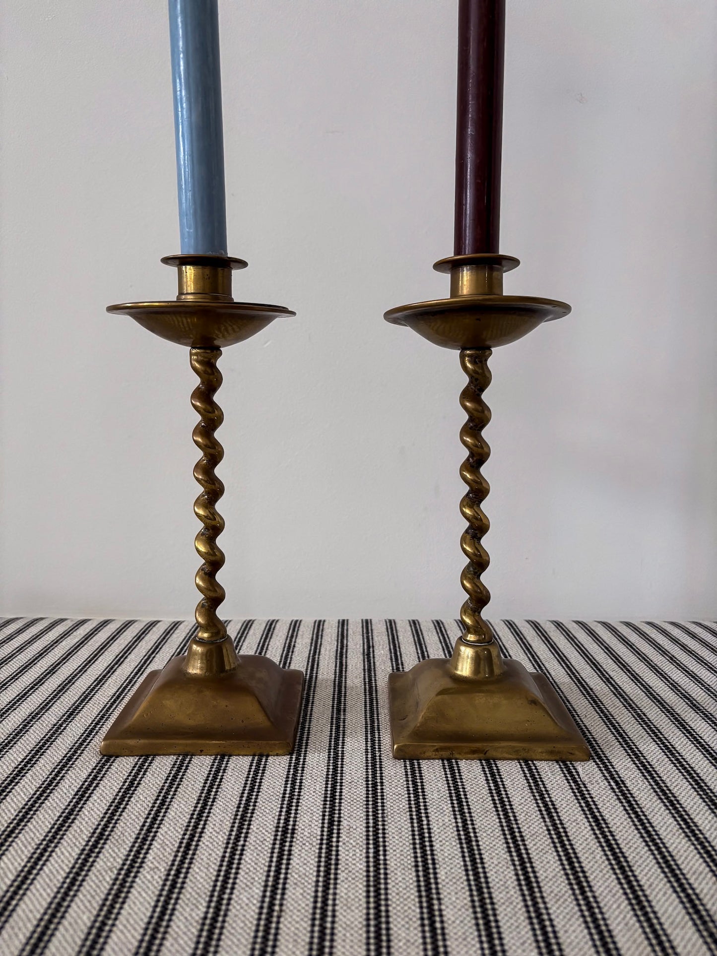 Pair of Mid-Century Brass Barley Twist Candlesticks