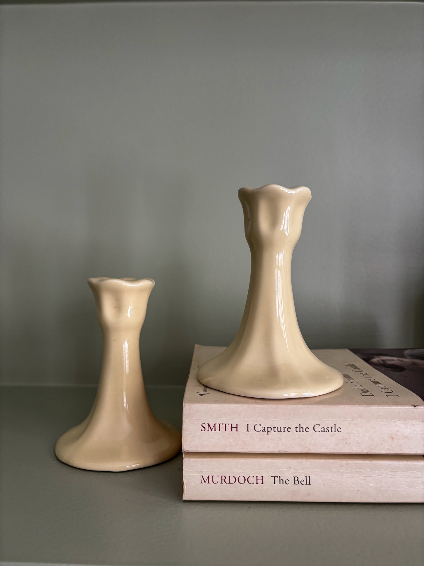 Ceramic Butter Yellow Ruffled Candlesticks