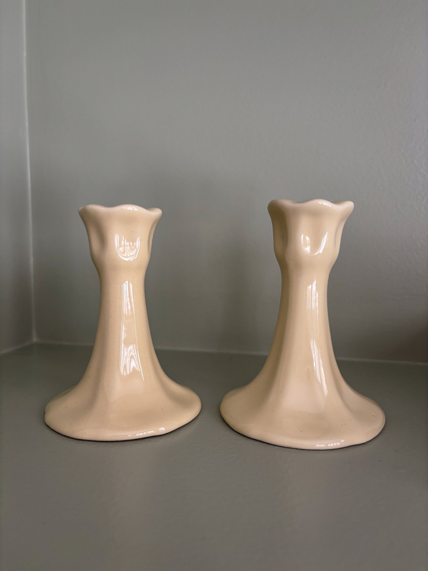 Ceramic Butter Yellow Ruffled Candlesticks