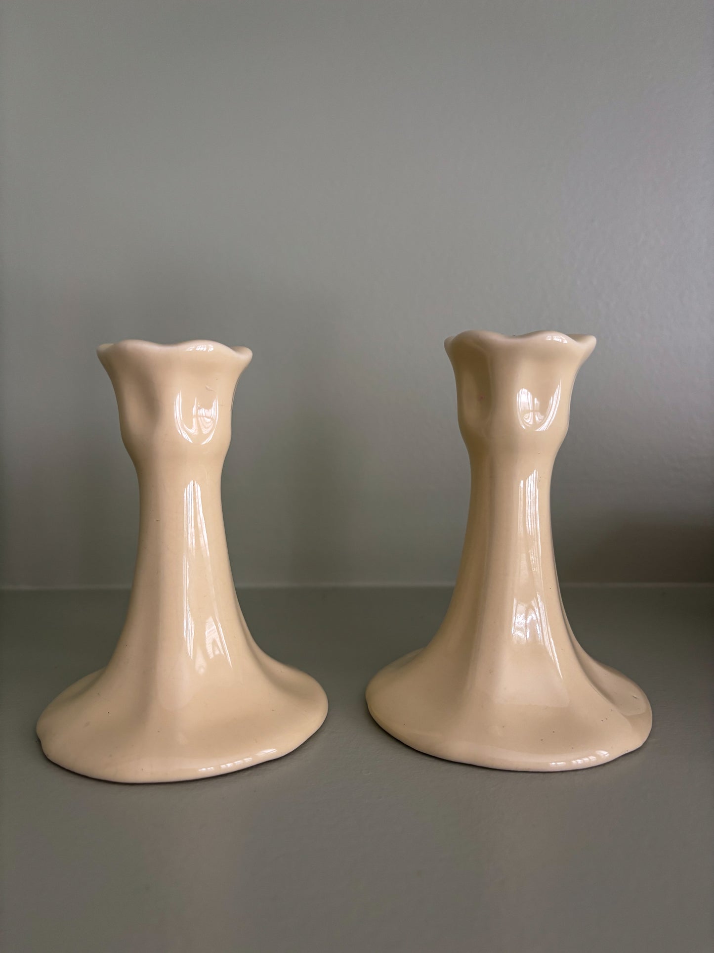 Ceramic Butter Yellow Ruffled Candlesticks