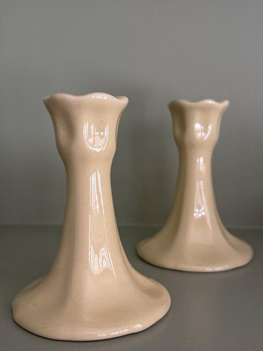 Ceramic Butter Yellow Ruffled Candlesticks