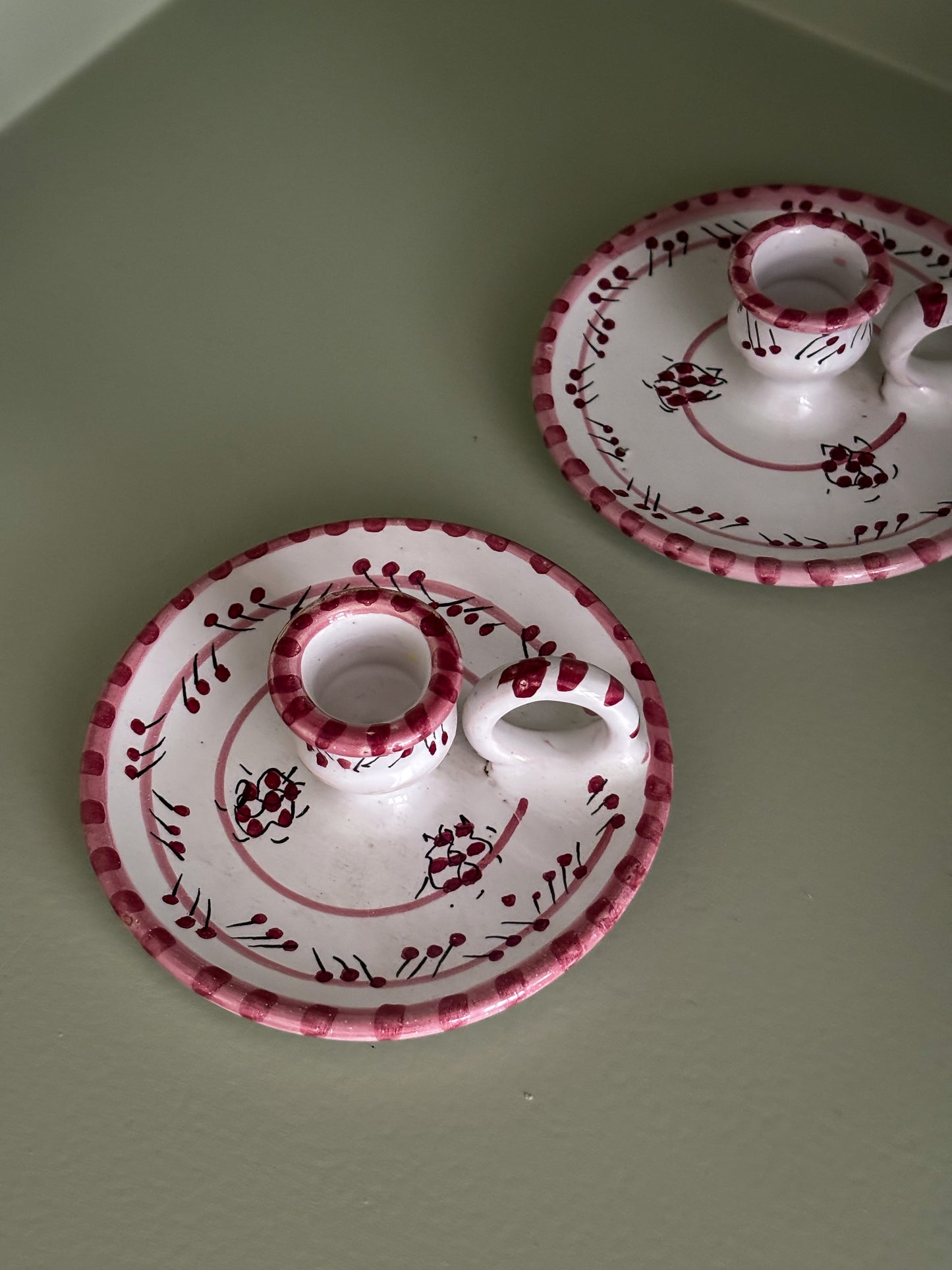 Hand-Painted Italian Pink & White Candlesticks