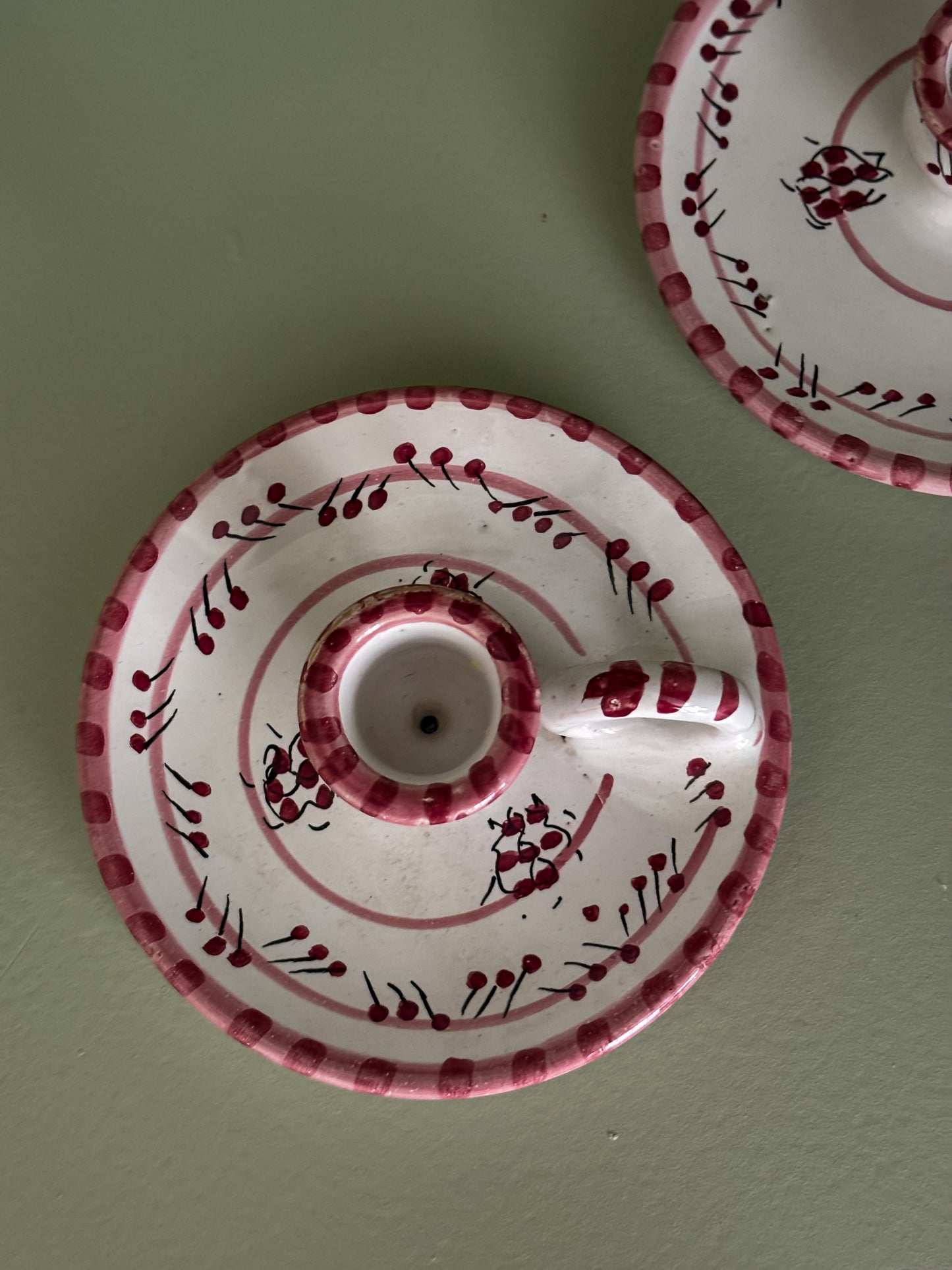 Hand-Painted Italian Pink & White Candlesticks