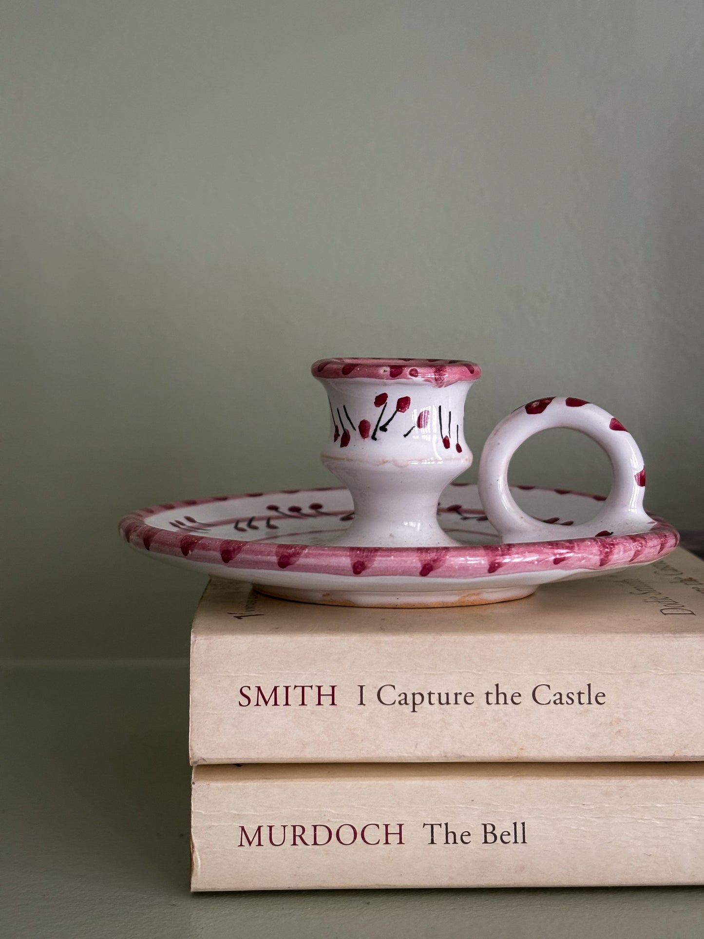 Hand-Painted Italian Pink & White Candlesticks