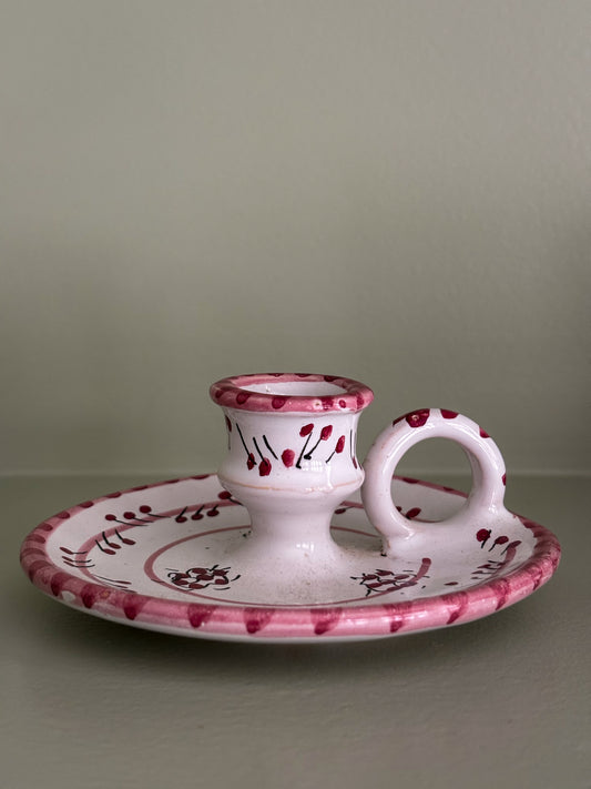 Hand-Painted Italian Pink & White Candlesticks